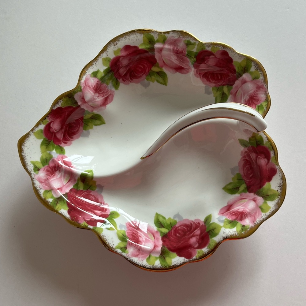 Royal Albert Old English Rose Bone China 2 Part Handled Relish Dish England